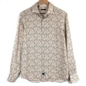 BROUBACK 100% Linen Geometric Print‎ Button Up Shirt Men's 15.5x39 ITALY L/S